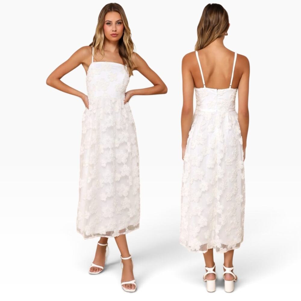 Lulus Delightful Charisma White Embroidered Sequin Mesh Midi Dress size XS